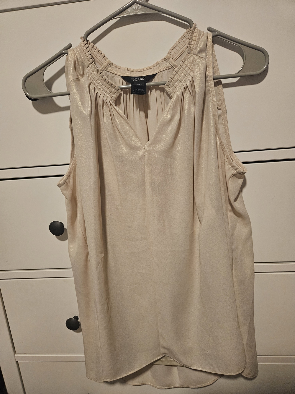 Simply Vera Wang Light Cream Smocked Neck Sleeveless Top